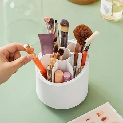 360° Rotating Makeup Brush Organizer with Dust-Proof Dome