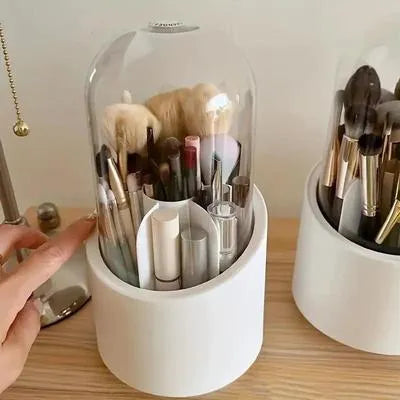 360° Rotating Makeup Brush Organizer with Dust-Proof Dome