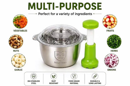 2.0L Premium Unbreakable Stainless Steel Manual Chopper (4 Blades)