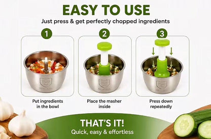 2.0L Premium Unbreakable Stainless Steel Manual Chopper (4 Blades)